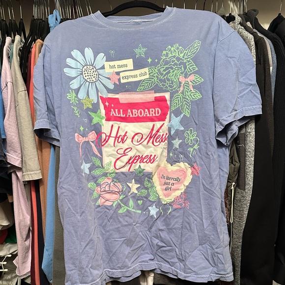 Shop Staykation Blue “Hot Mess Express” Collage Tee Oversized Graphic XL - Picture 2 of 3